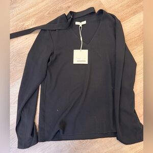 NWT Tibi savanna crepe tie top black long sleeve size 2